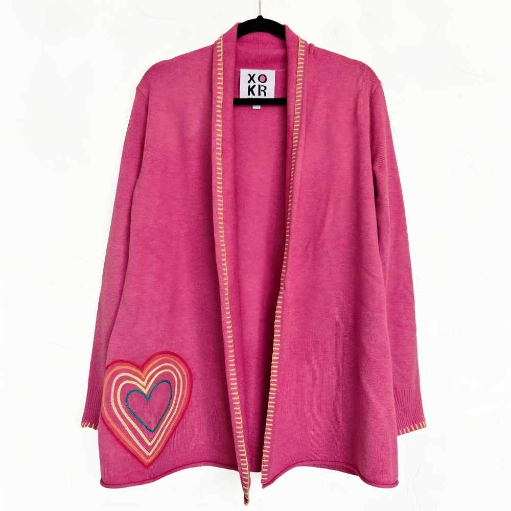 XOKR Kerri Rosenthal Heart Pink Yellow Open Sweater, S - Picture 9 of 9
